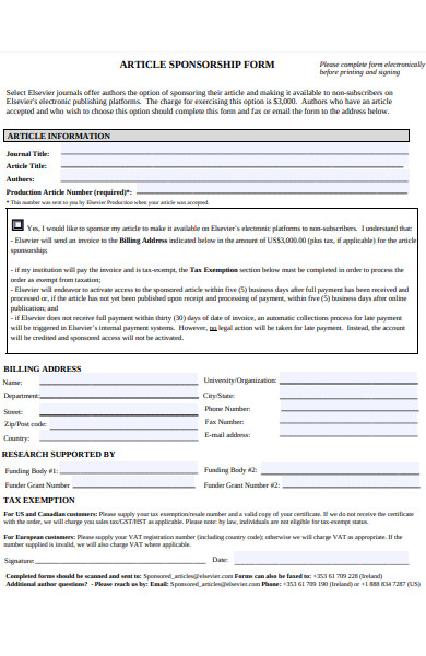 article sponsorship form