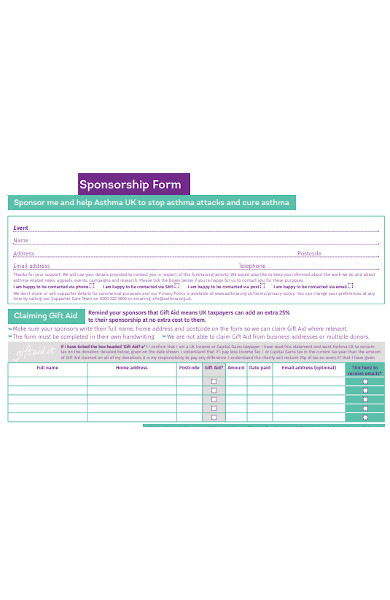 asthma sponsorship form