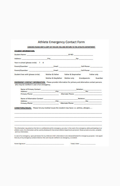 athlete emergency contact form