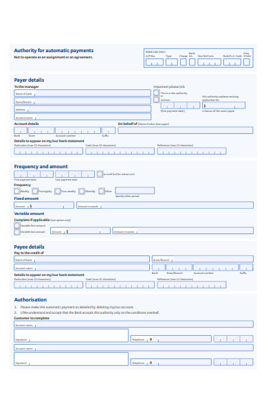 authority automatic payment form