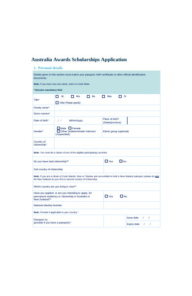 awards scholarships application form