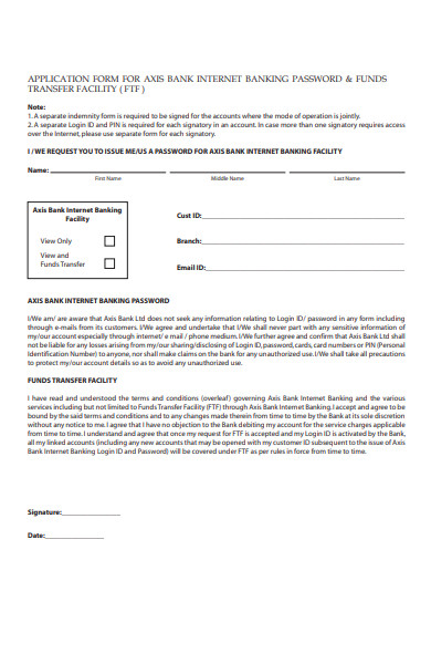 bank application form