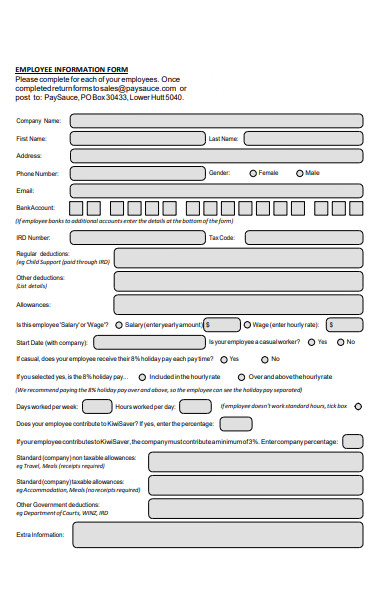 bank employee information form