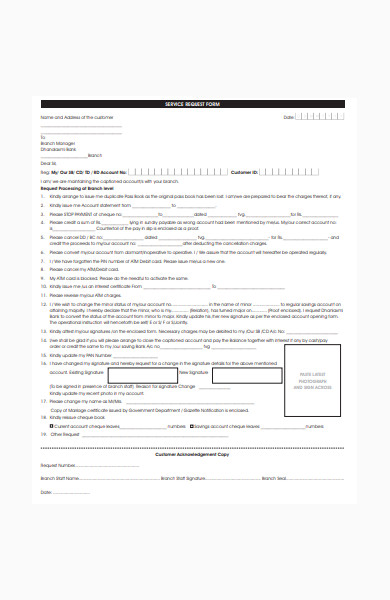 bank service request form in pdf