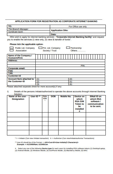 banking application form