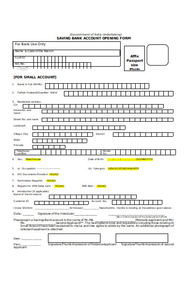 banking opening form