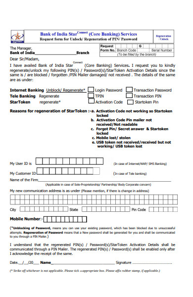 banking services form