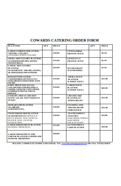 basic catering order form
