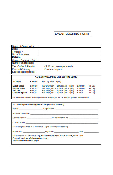 basic event booking form