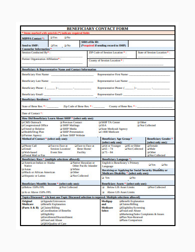 beneficiary contact form template
