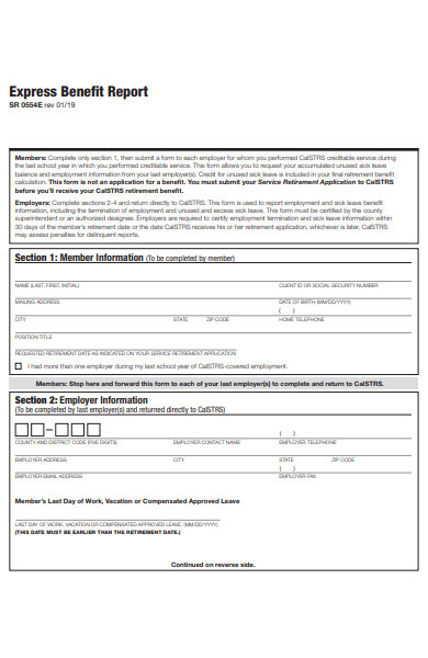 benefit report form