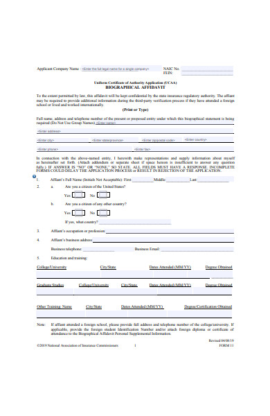 biographical affidavit form