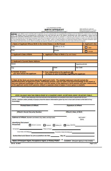 birth affidavit form