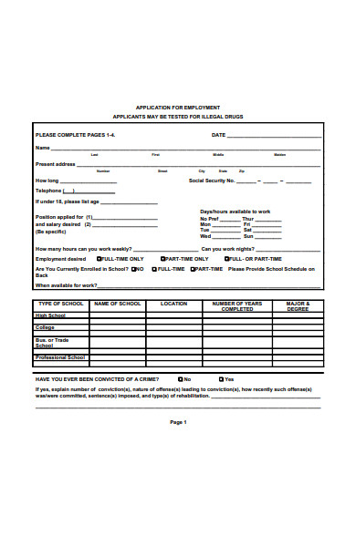 blank application form for employment