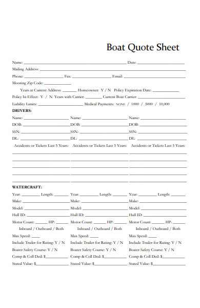 boat quote sheet form