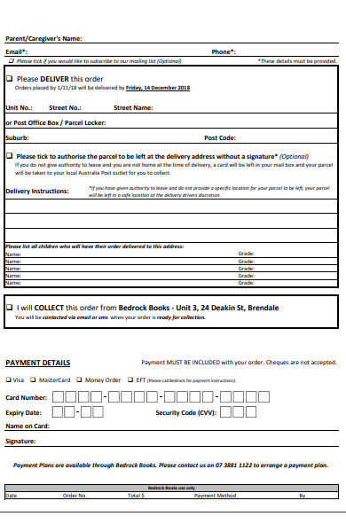 book list order form