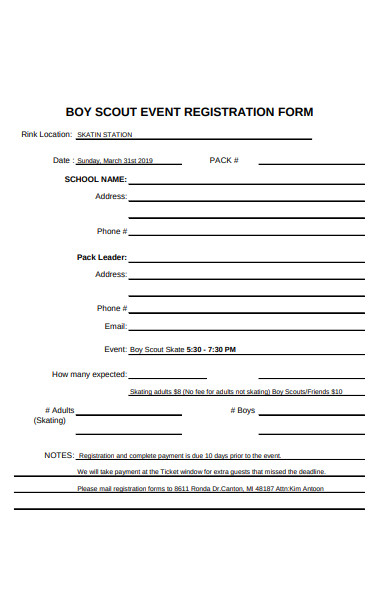 boy scout event registration form