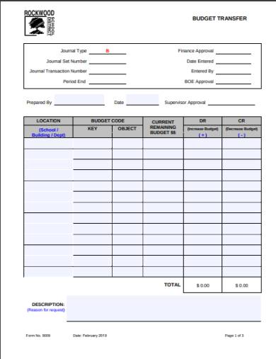 budget transfer form sample