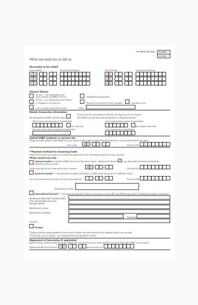 business account closure form