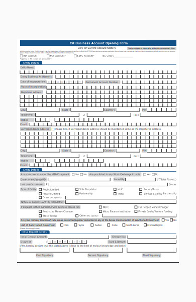 business account opening form