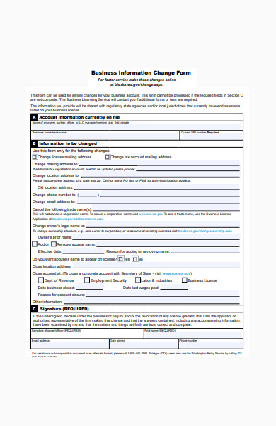 business information change form