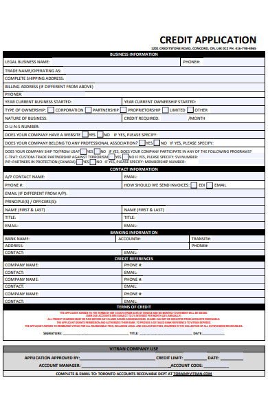 business information credit application form