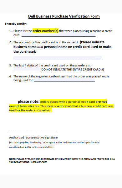 business purchase verification form