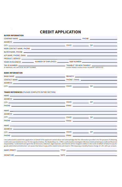 buyer information credit application form