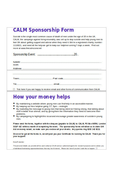 calm sponsorship form