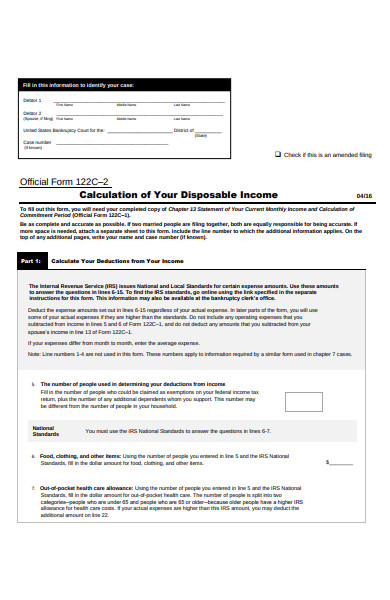 calculation of disposable income form