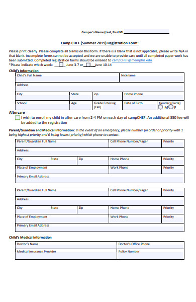 camp chef registration form