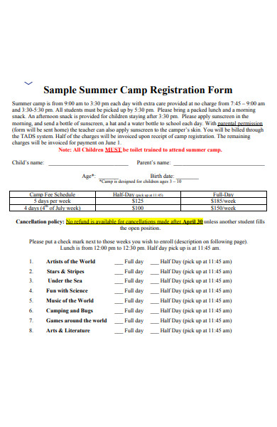 Free 31 Camp Registration Forms In Pdf Ms Word Excel 1663