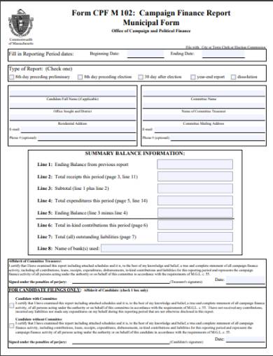 campaign finance municipal form 
