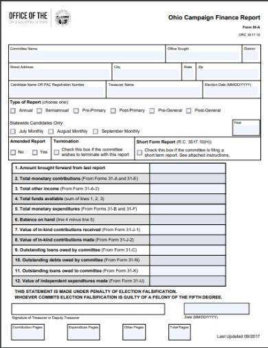 campaign financial report form 
