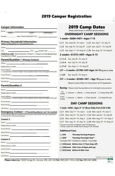 camper registration form
