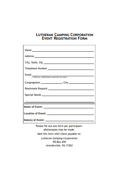 camping event registration form