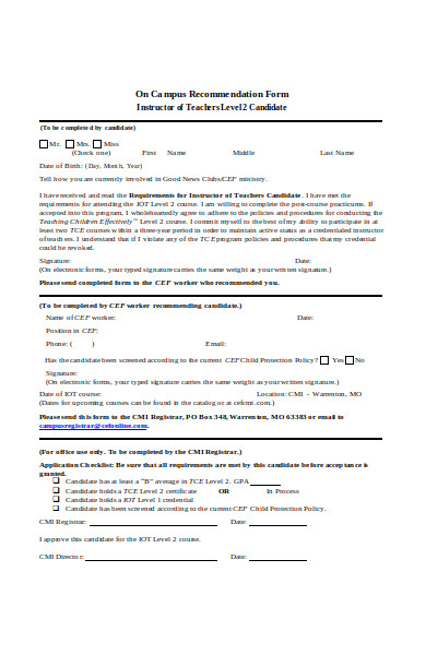campus recommendation form