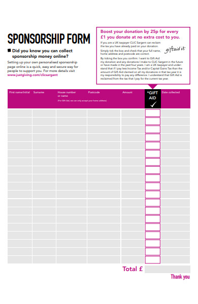 cancer sponsorship form