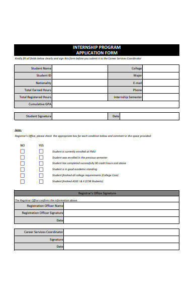 carrier service internship application form