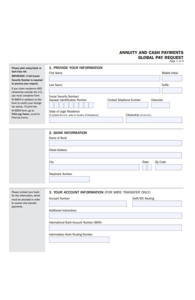 cash payment global pay request form