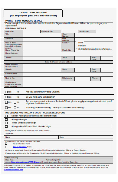 casual appointment form