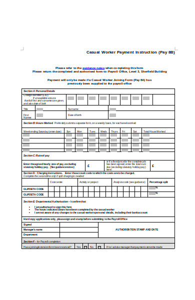 casual worker payment form