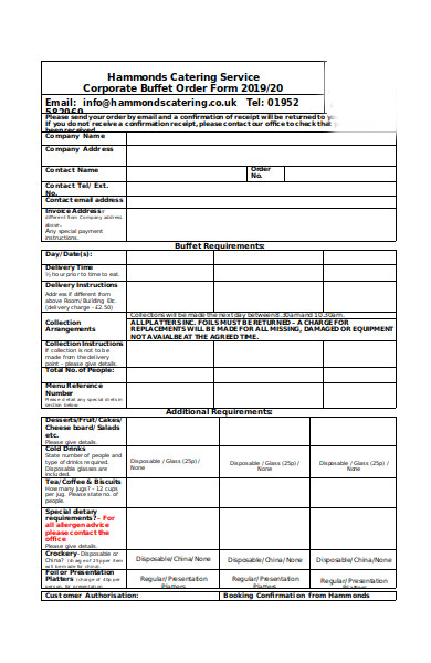 catering buffet order form