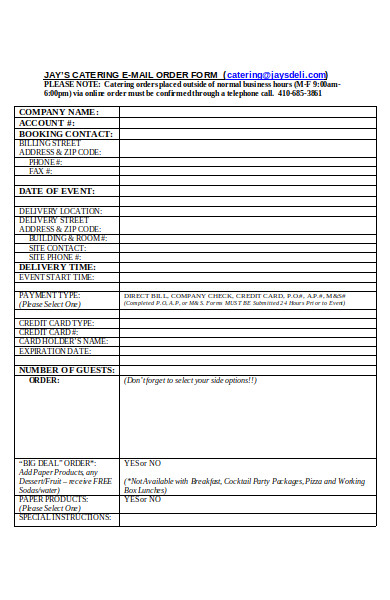 FREE 30+ Catering Order Forms in PDF | MS Word | Excel