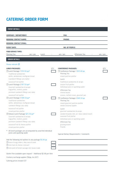 catering event order form