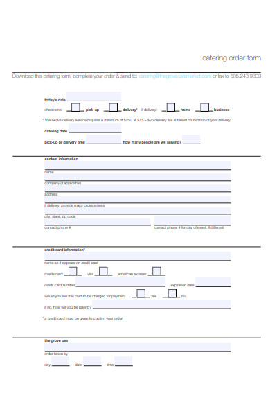 catering food order form