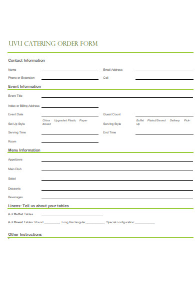 catering information order form