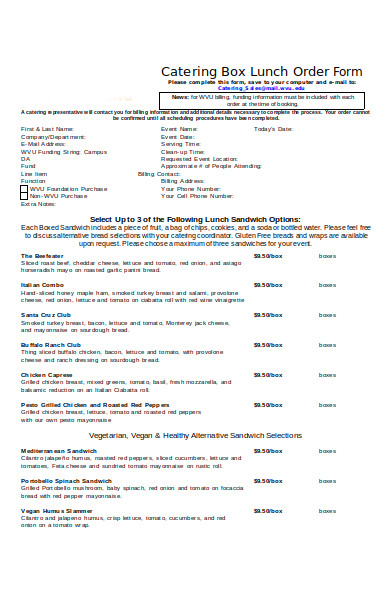 catering lunch box order form