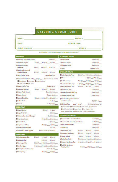 catering menu order form