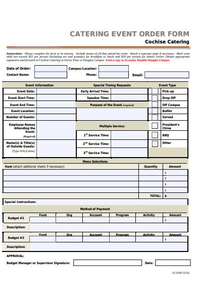 catering order details form